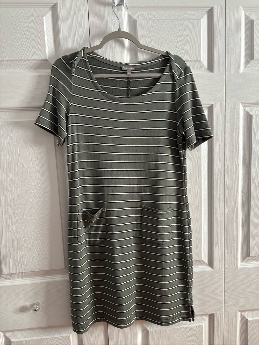 Talbots Olive Green & White Striped Short Sleeve Tunic
